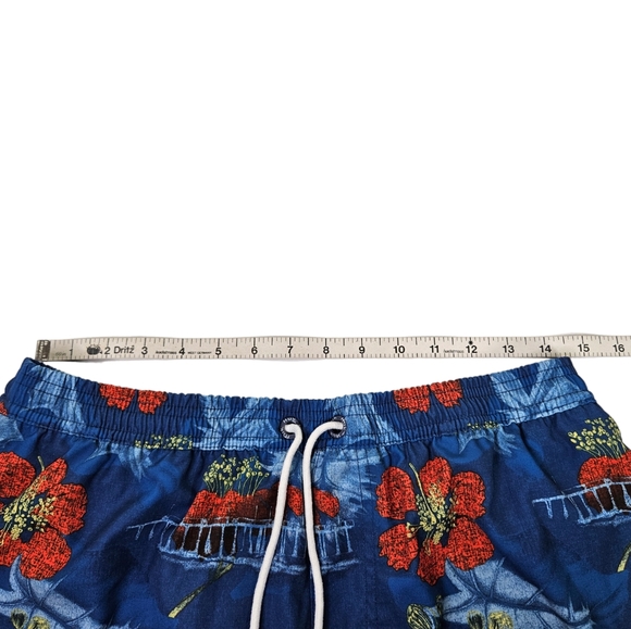 Huk Floral Tropical Hawaiian Swim Trunks Mesh Lined Blue Men's Size Large EUC - Picture 11 of 13